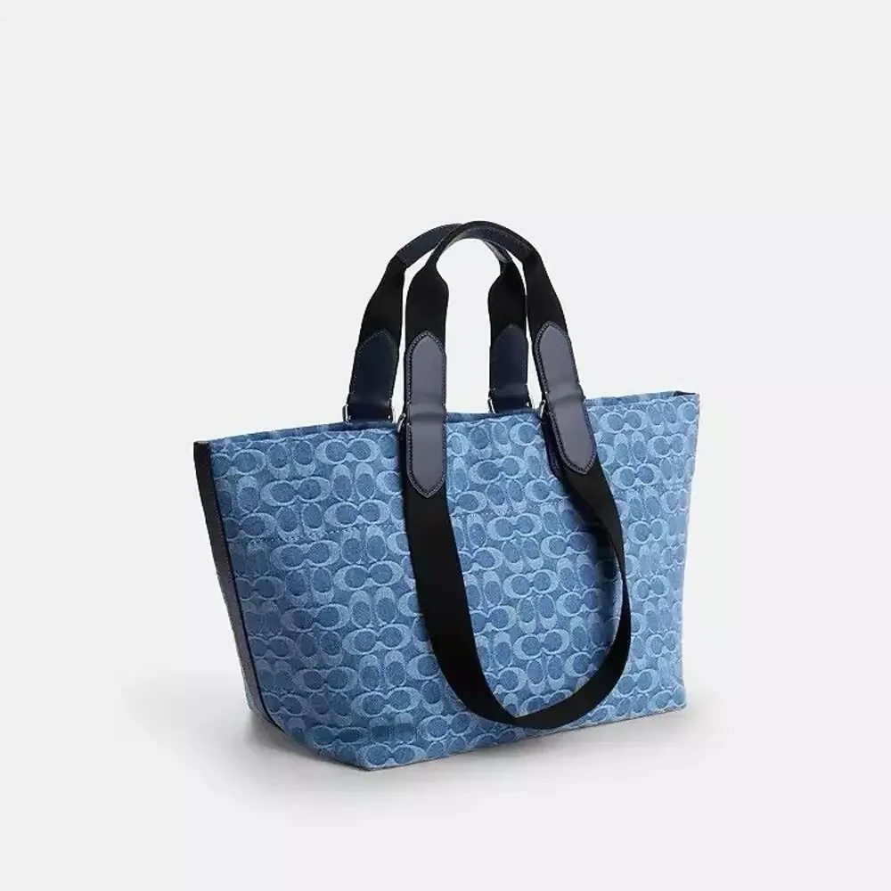 NWT Coach MEN'S Small Tour Tote Bag In Signature Denim CDF24 Silver/Denim